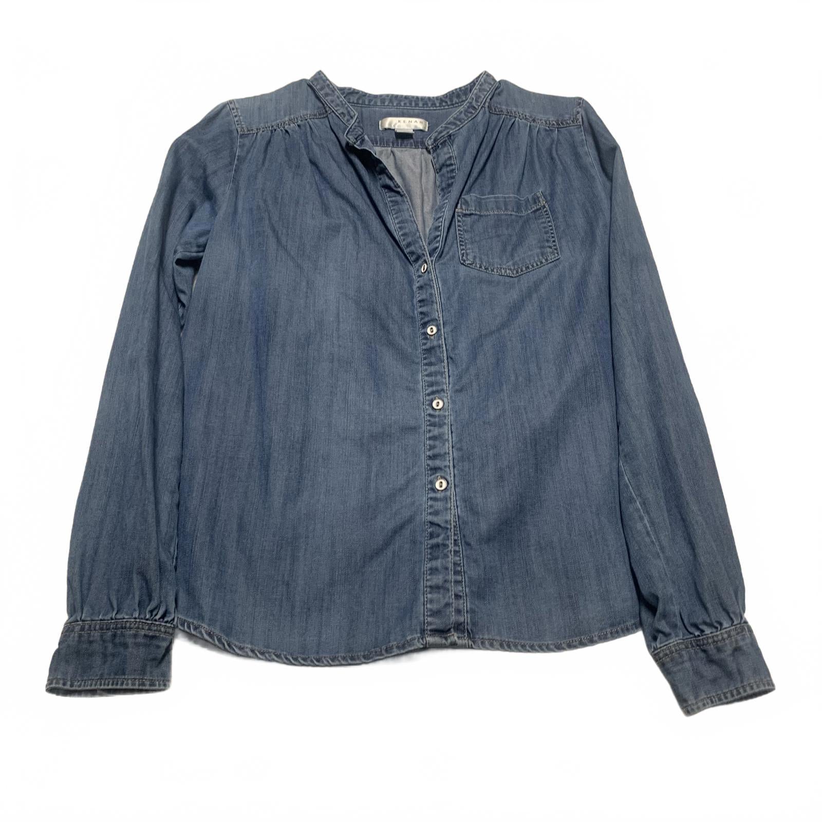 Camisa informal con botones de mezclilla suave azul claro medio para mujer de Kenar