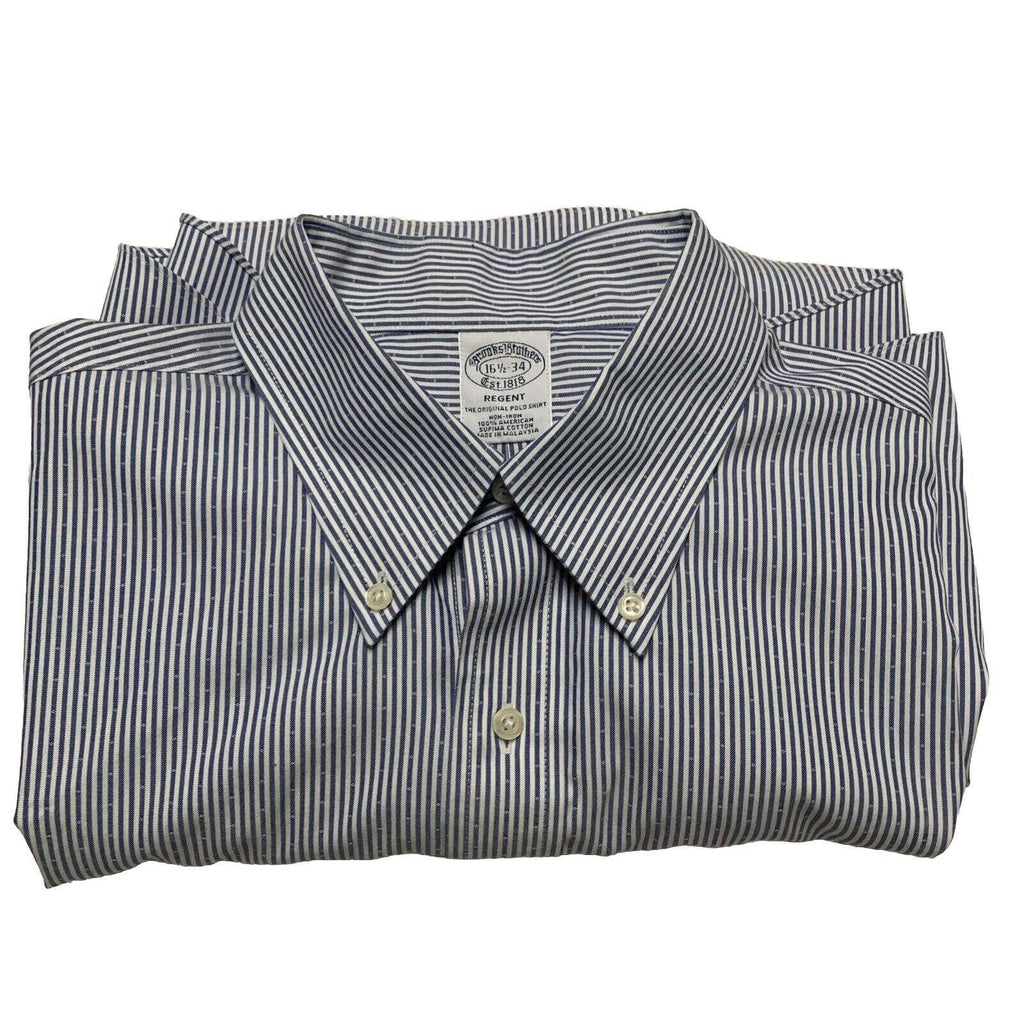 Camisa Brooks Brothers Regent para hombre, tallas 16 1/2 - 34, manga larga, rayas azules, sin planchado
