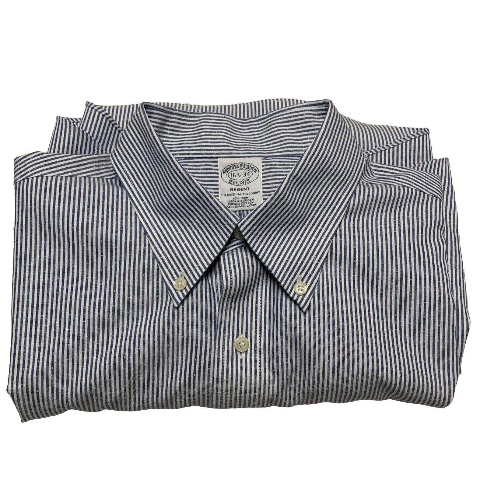Camisa Brooks Brothers Regent para hombre, tallas 16 1/2 - 34, manga larga, rayas azules, sin planchado