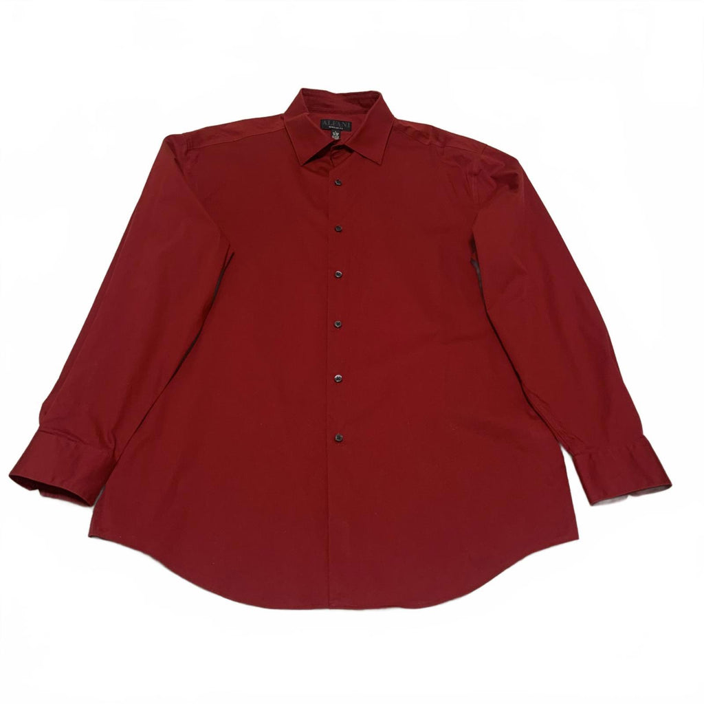 Camisa de vestir Alfani para hombre, de manga larga, color rojo, con botones, mezcla de algodón, talla L 16-16 1/2
