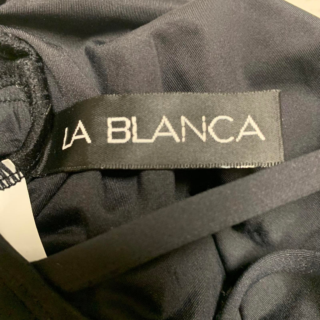 La Blanca Top de baño con cuello halter negro para mujer, talla 10, busto fruncido
