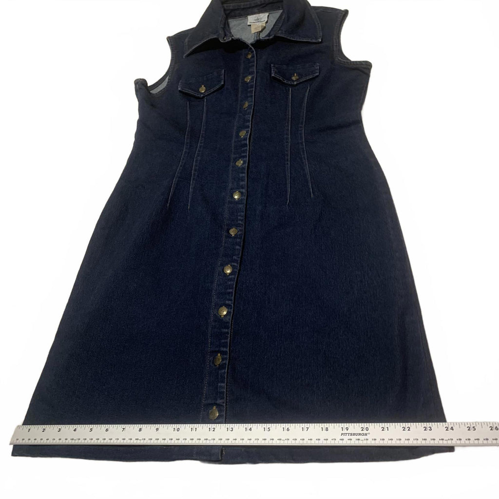 Long Elegant Legs Women's Size 16 Dark Blue Denim Button Front Sleeveless Dress