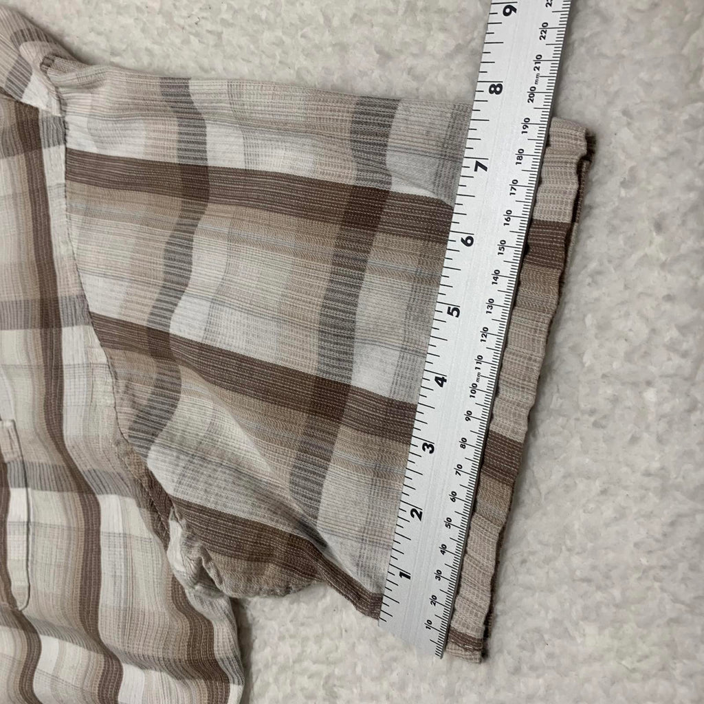 Van Heusen Camisa con botones de manga corta a cuadros beige talla XXL para hombre