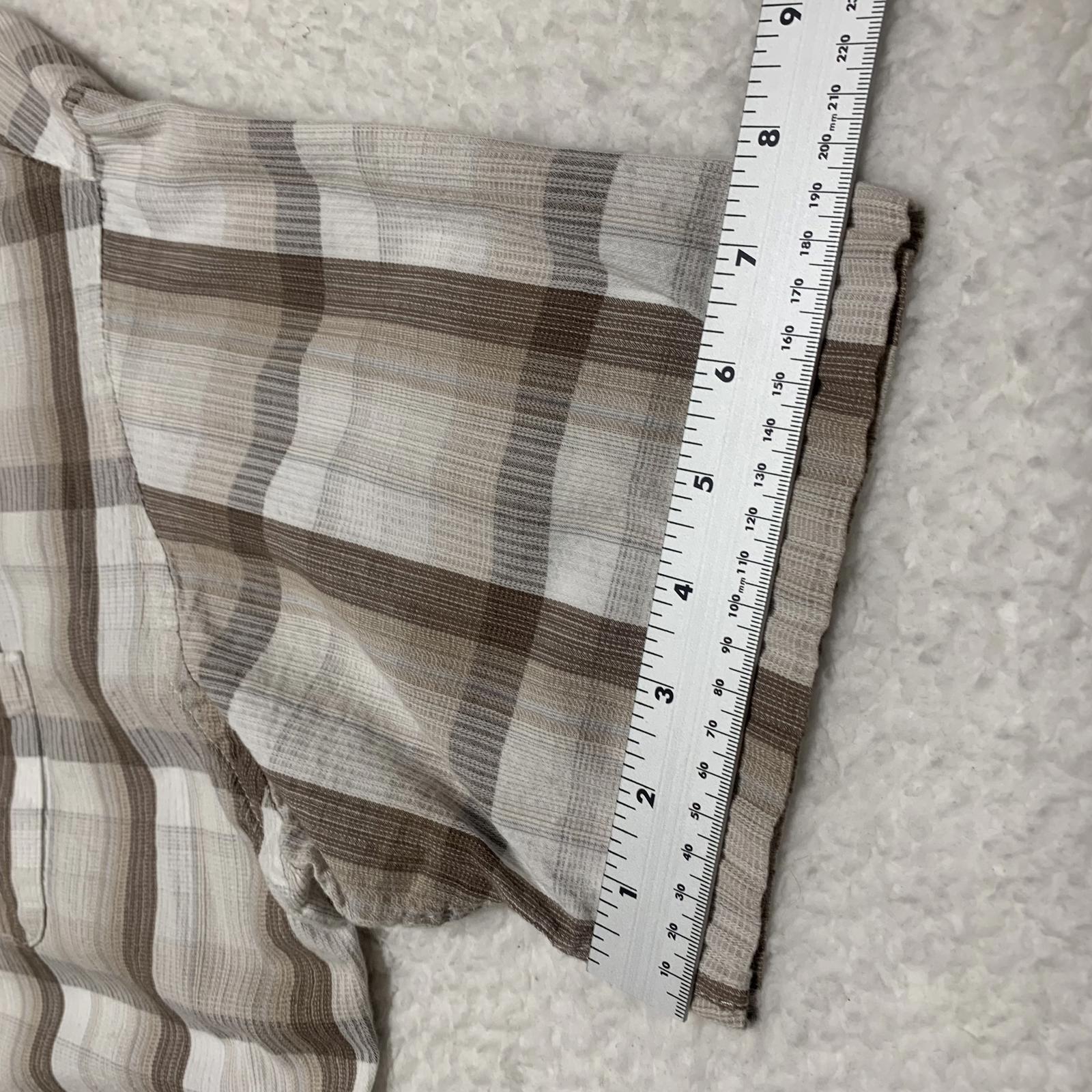 Van Heusen Camisa con botones de manga corta a cuadros beige talla XXL para hombre