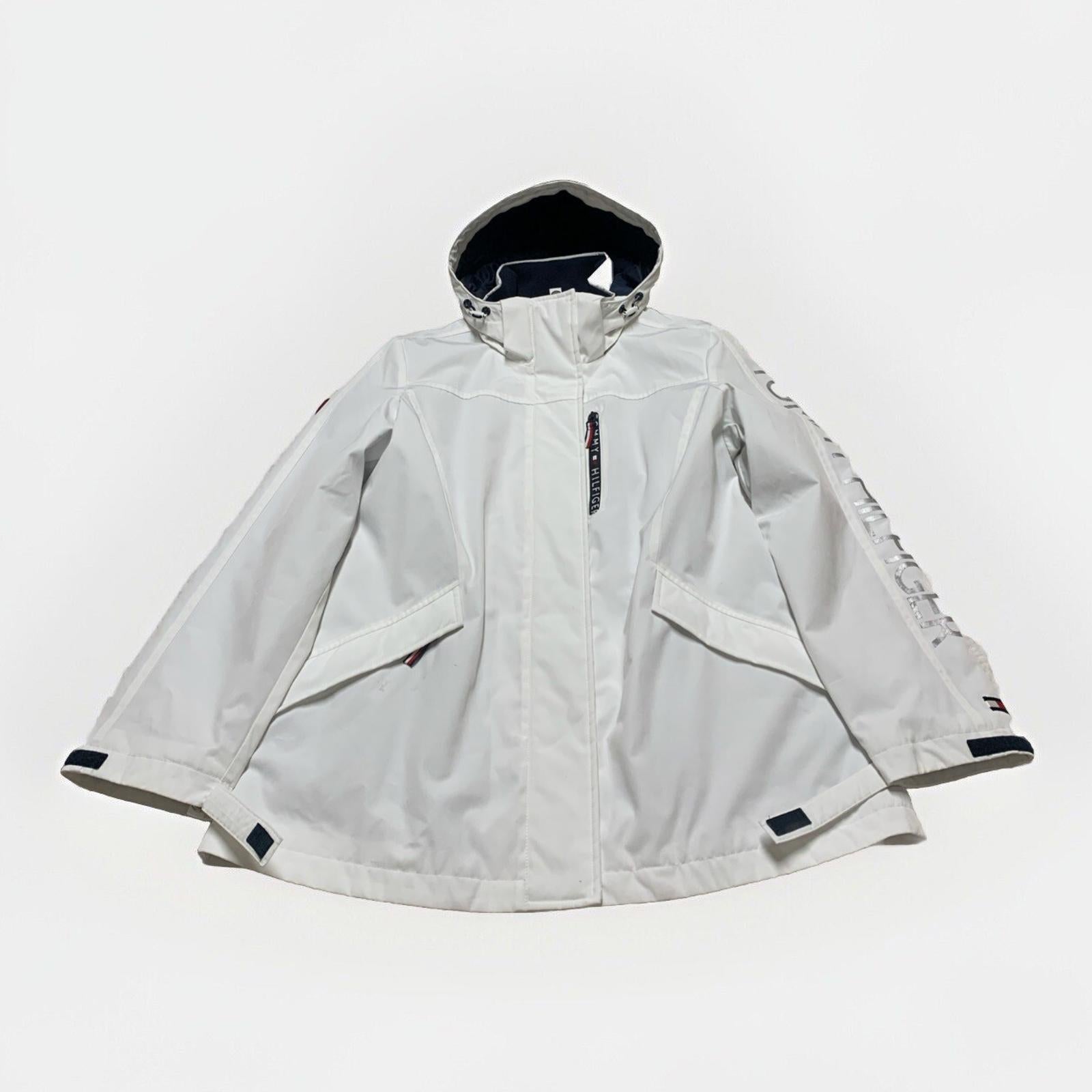 Tommy Hilfiger Women's Medium White Weather Systems Hood Jacket Rain Coat