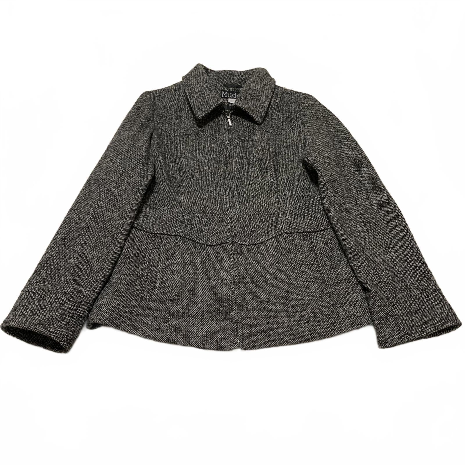 Abrigo vintage de lana Mudd con cremallera, gris, talla L, fabricado en Ucrania, año 2000, RN 14981