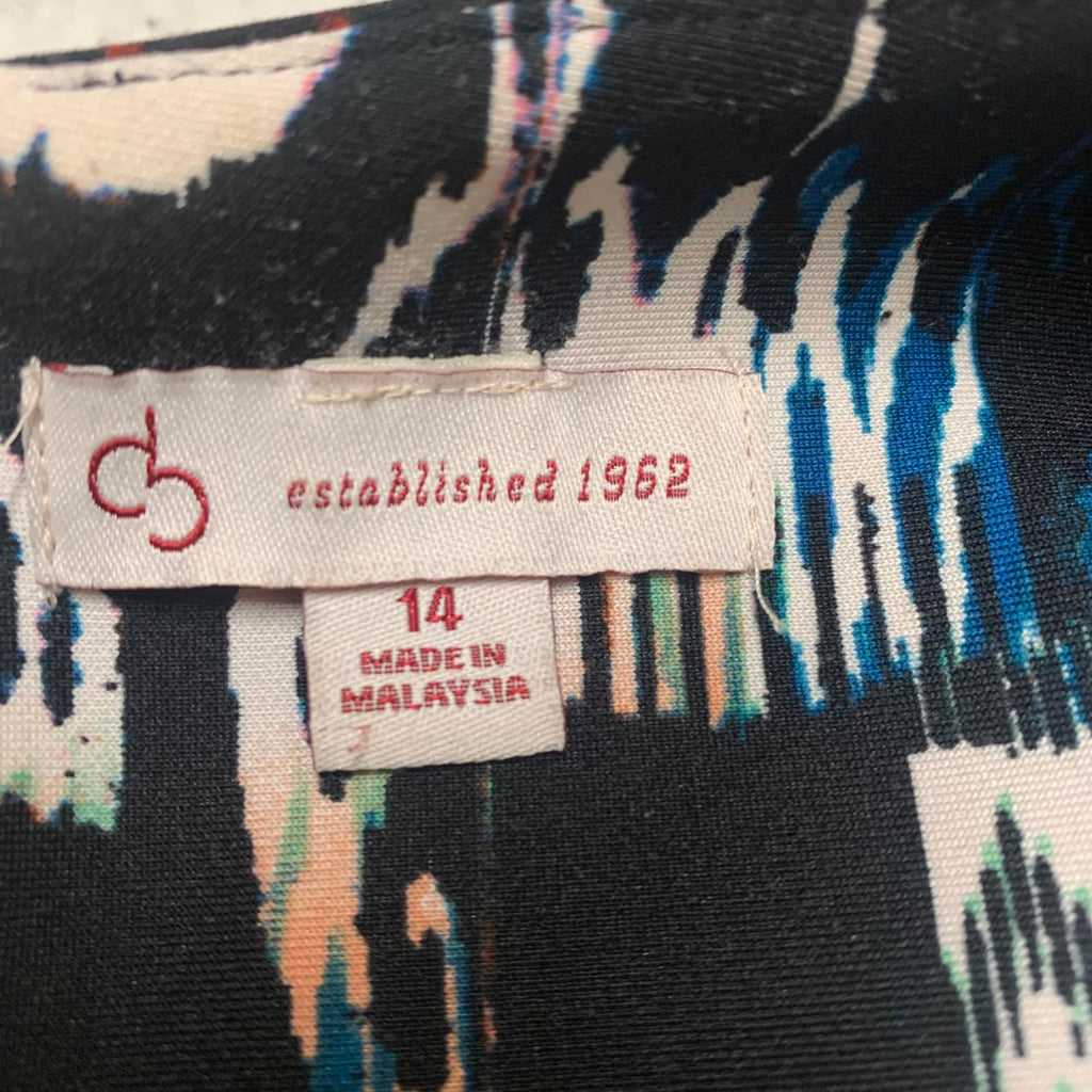 Vestido de verano sin mangas con estampado abstracto vibrante para mujer talla 14 de VTG db