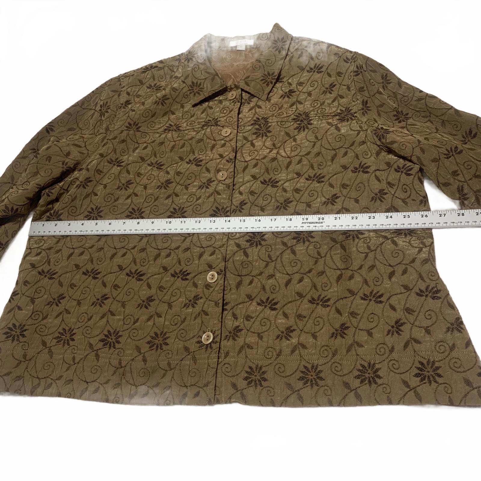 Blusa de jacquard floral metalizada para mujer, talla 2X, color marrón, manga 3/4, de Erin By Erin London