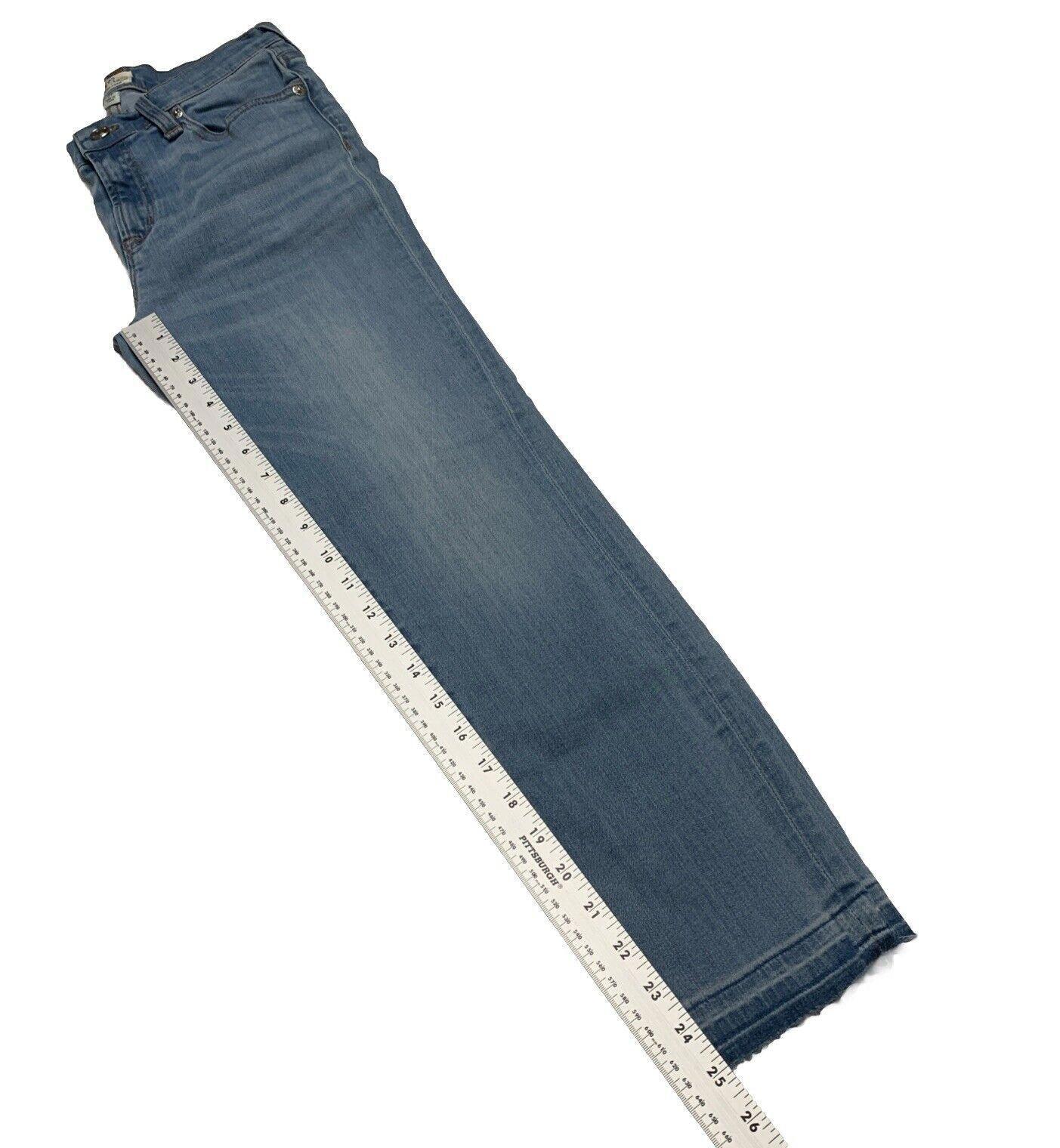 Vaqueros J. Crew para mujer, talla 27, lavado azul claro, pitillo, corte desgastado, dobladillo sin rematar
