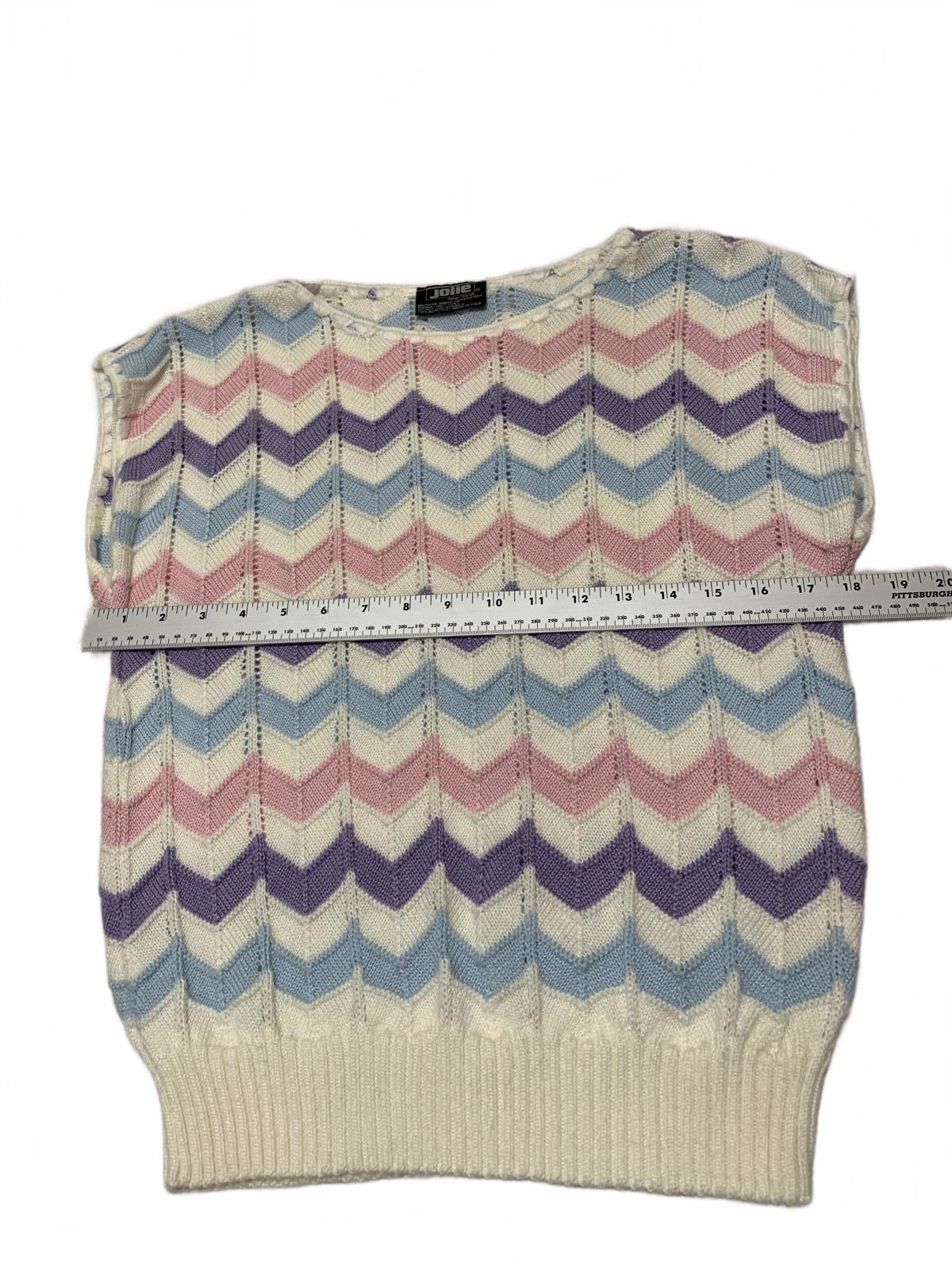 Chaleco de suéter vintage Jolie New York de los años 80 para mujer, con estampado de chevron en tonos pastel