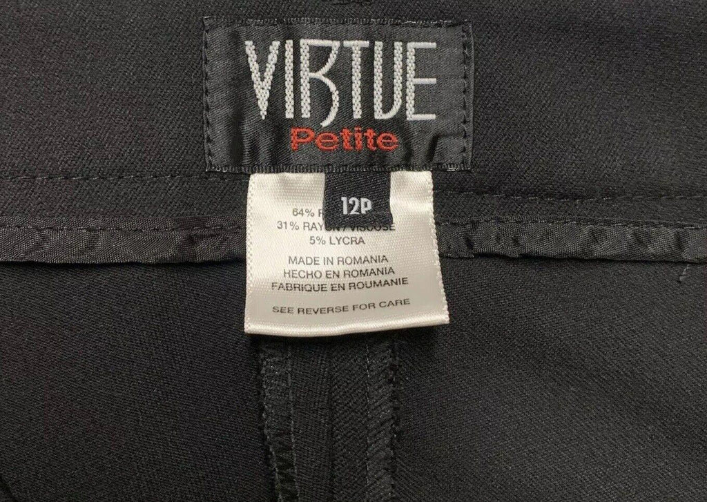 Pantalones de vestir negros Virtue para mujer, talla 12, con trabillas para cinturón y pierna ancha
