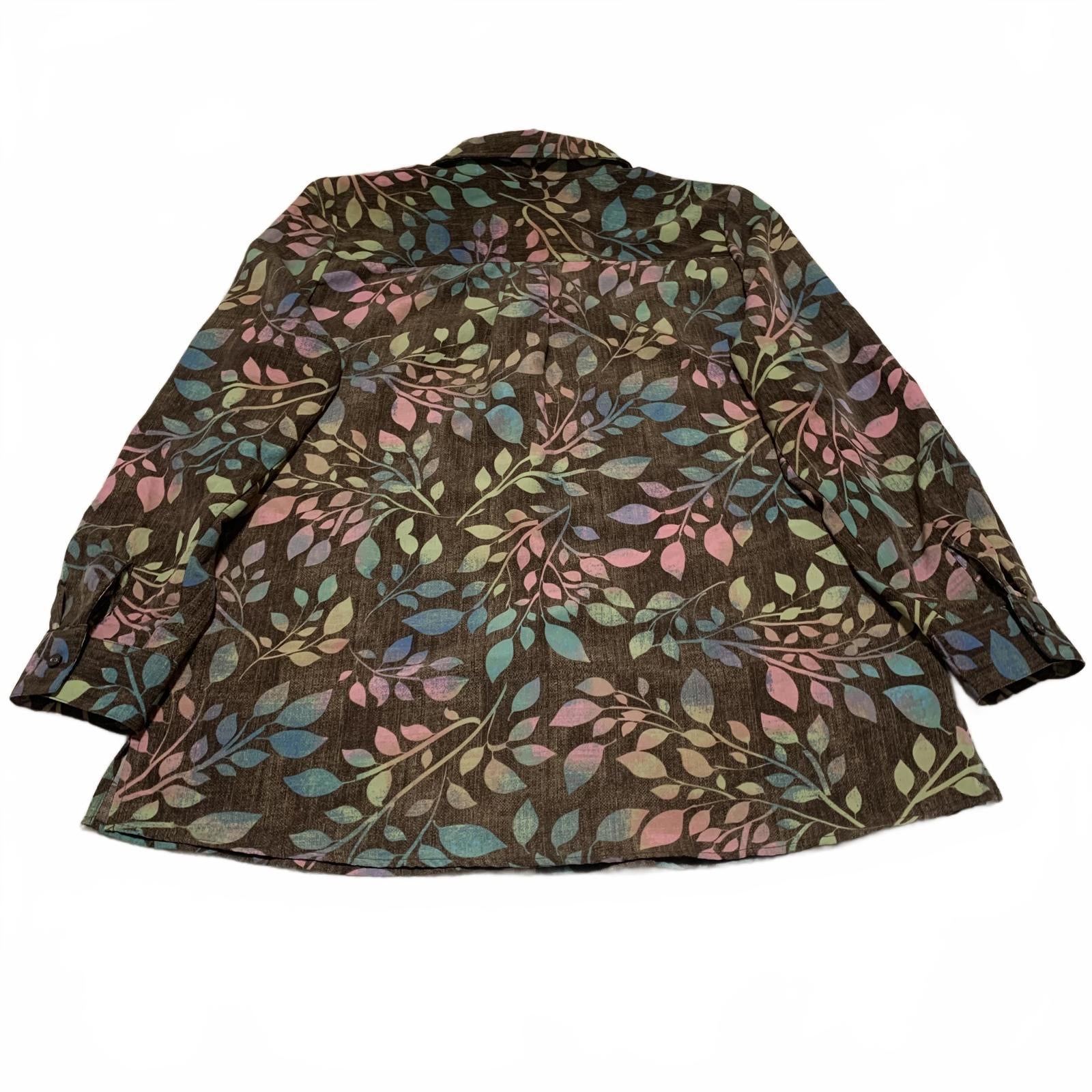 Camisa con estampado de hojas multicolor de Denim &amp; Company d&amp;co para mujer, talla L, estilo bohemio otoñal