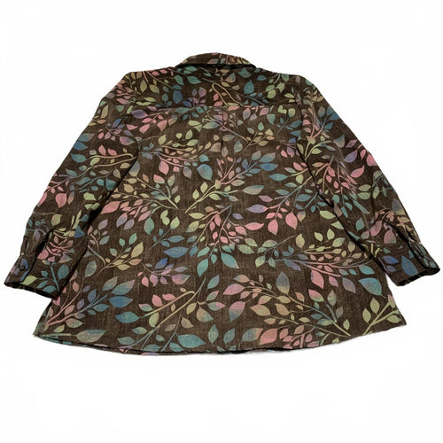Denim & Company d&co Women's Size L Multicolor Leaf Print Shirt  Boho Fall Style