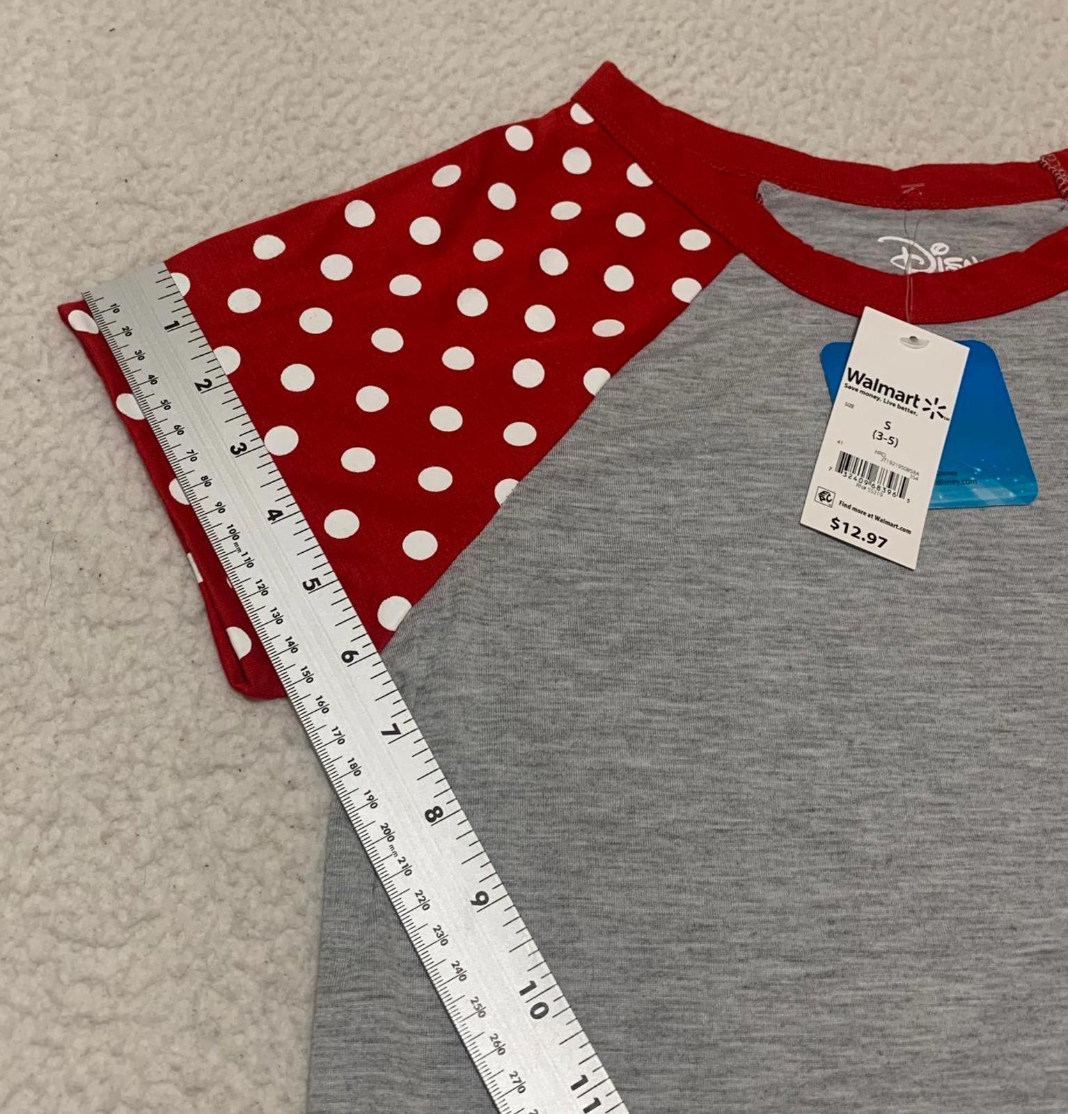 Camiseta de Minnie Mouse de Disney para niña, talla pequeña 3-5, color rojo y gris, con mangas de lunares