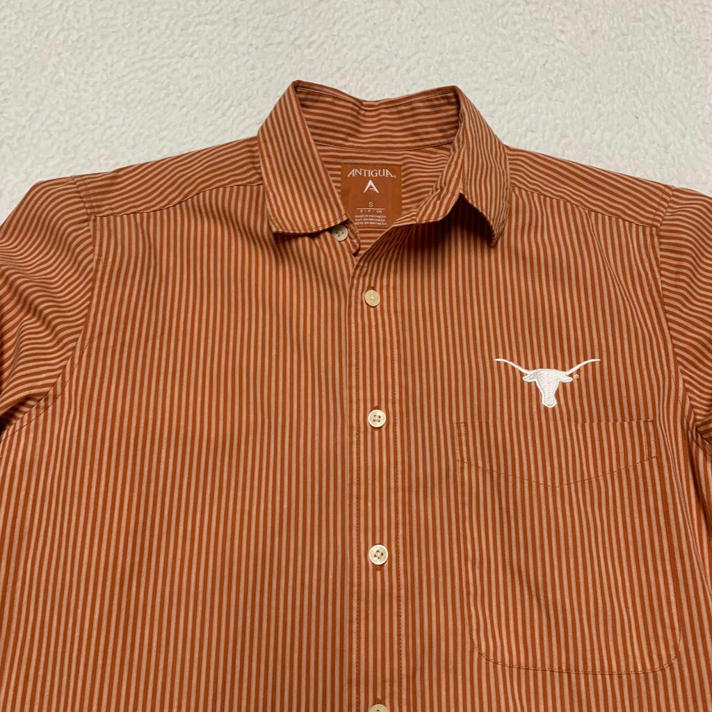 Camisa a rayas naranja con botones, talla pequeña, para hombre de la Universidad de Antigua de Texas