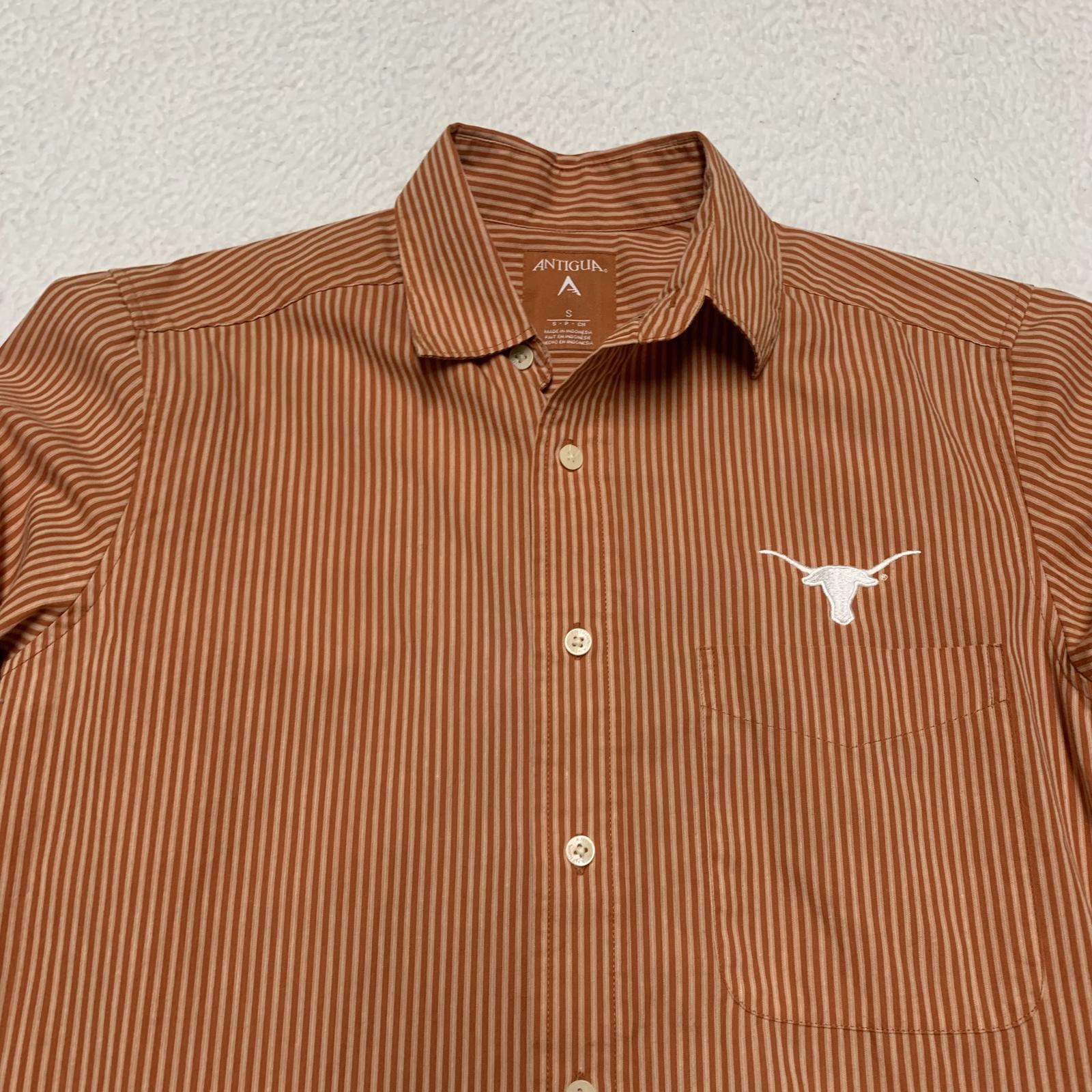 Camisa a rayas naranja con botones, talla pequeña, para hombre de la Universidad de Antigua de Texas