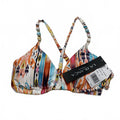 Top de bikini triangular con tirantes de cuentas y estampado colorido LA Blanca para mujer, talla 10