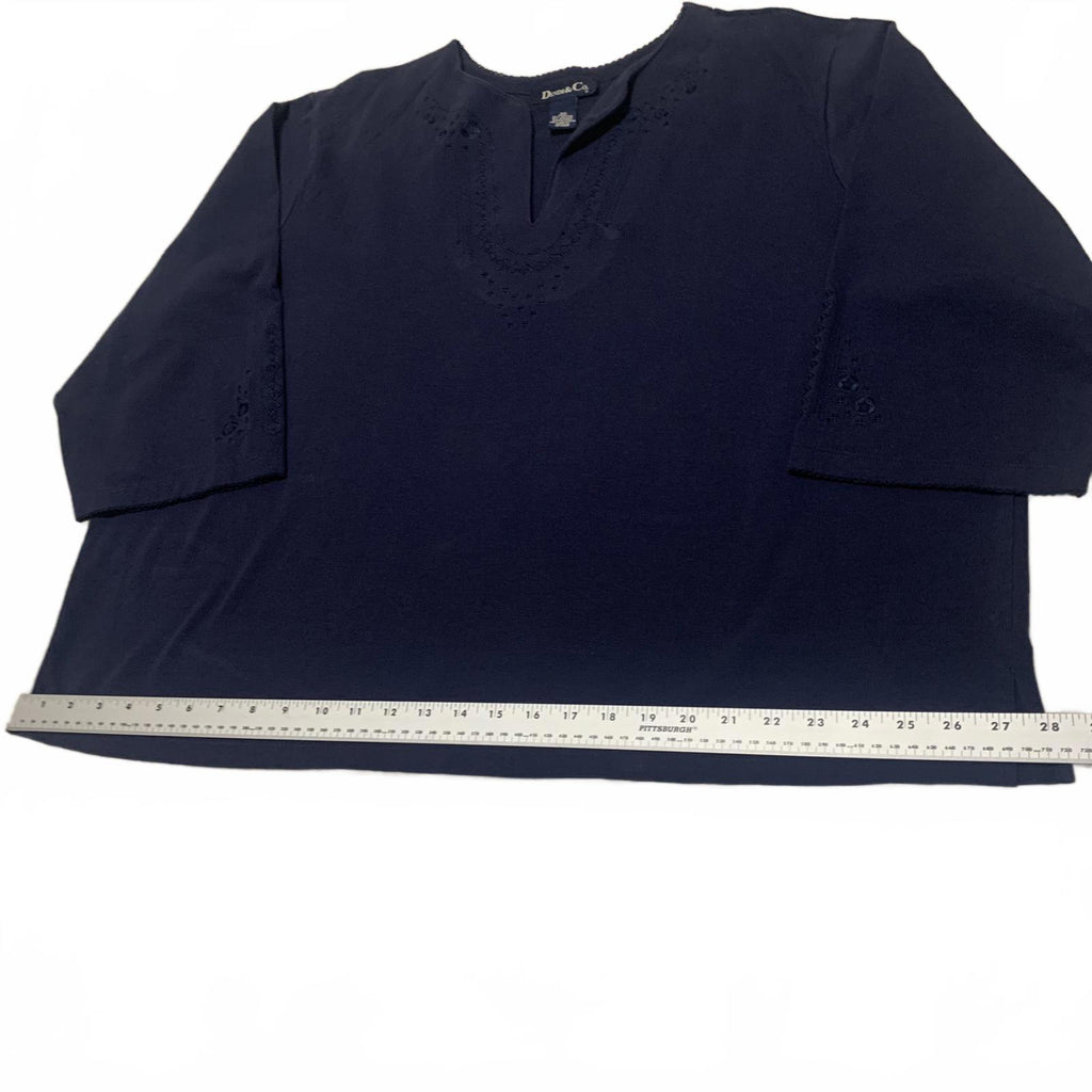 Blusa azul marino para mujer de Denim &amp; Company, talla 3X, con detalles bordados