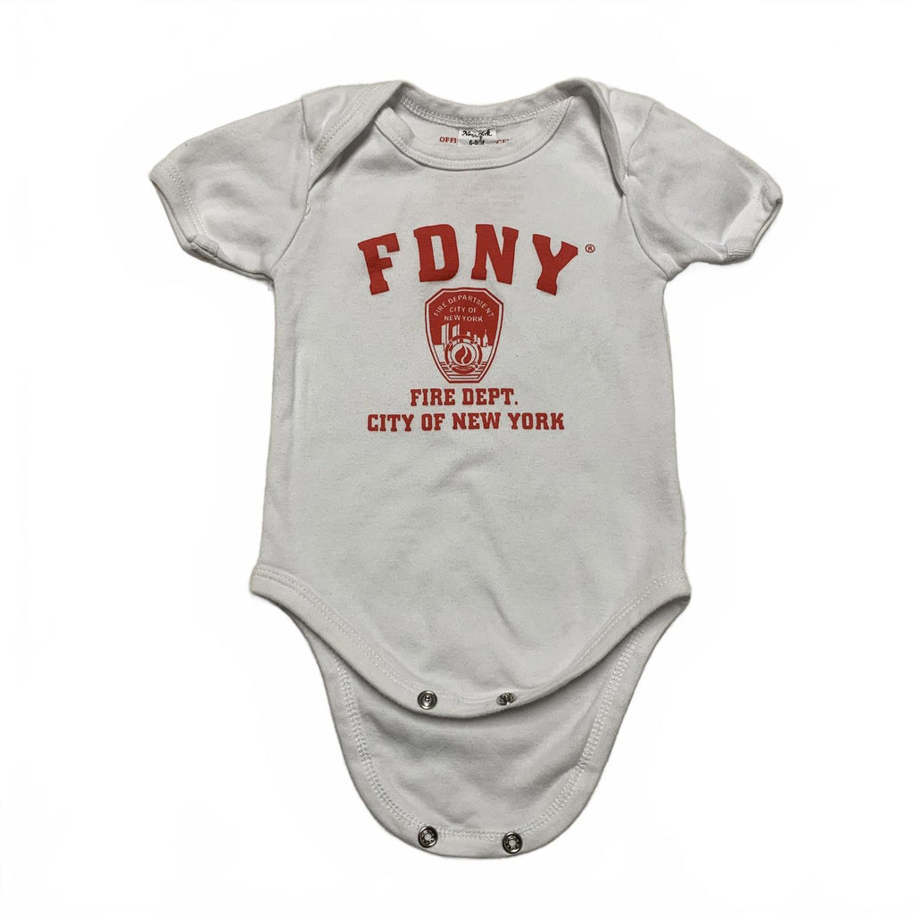 Camiseta oficial con licencia del Departamento de Bomberos de Nueva York, talla 6-9 meses, color blanco y rojo, para bebé.