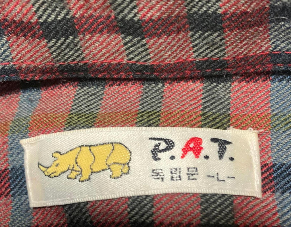 PAT Korea Rhino Men’s Size L Red Black Plaid Long Sleeve Button Up Shirt