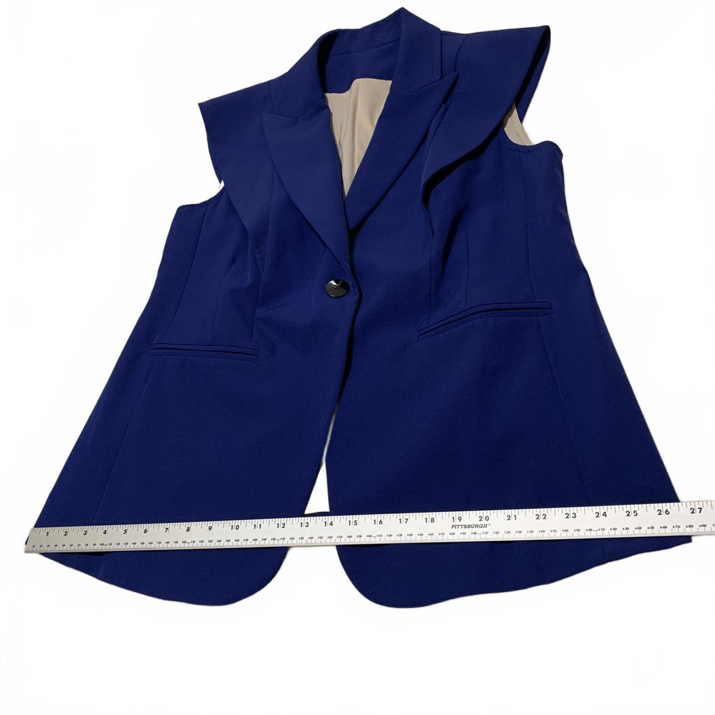Chaqueta blazer azul rey forrada sin mangas para mujer