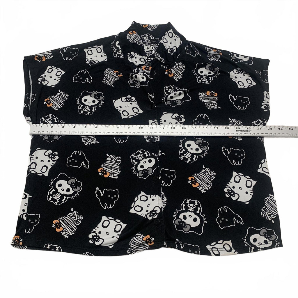 Camisa de manga corta de Hello Kitty para mujer, color negro, talla pequeña, para Halloween