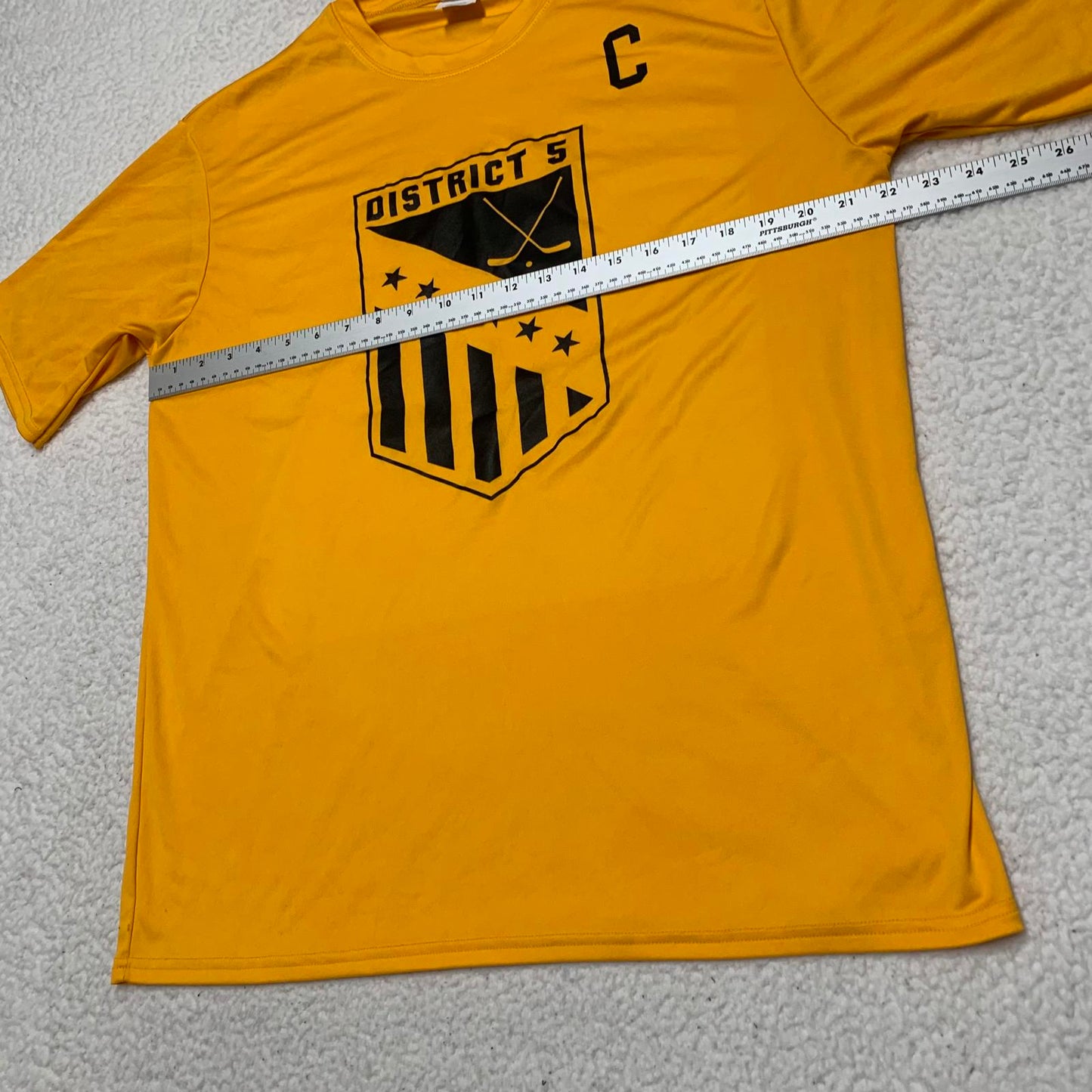 Port & Company Mens Size Large Yellow District 5 Hockey Captain's Tee Shirt