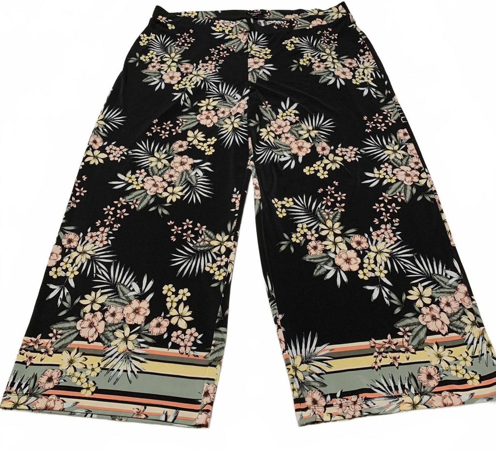 Pantalones anchos con estampado floral de Roz &amp; Ali, talla 3X, estilo tropical, ancho 43 x 29 L