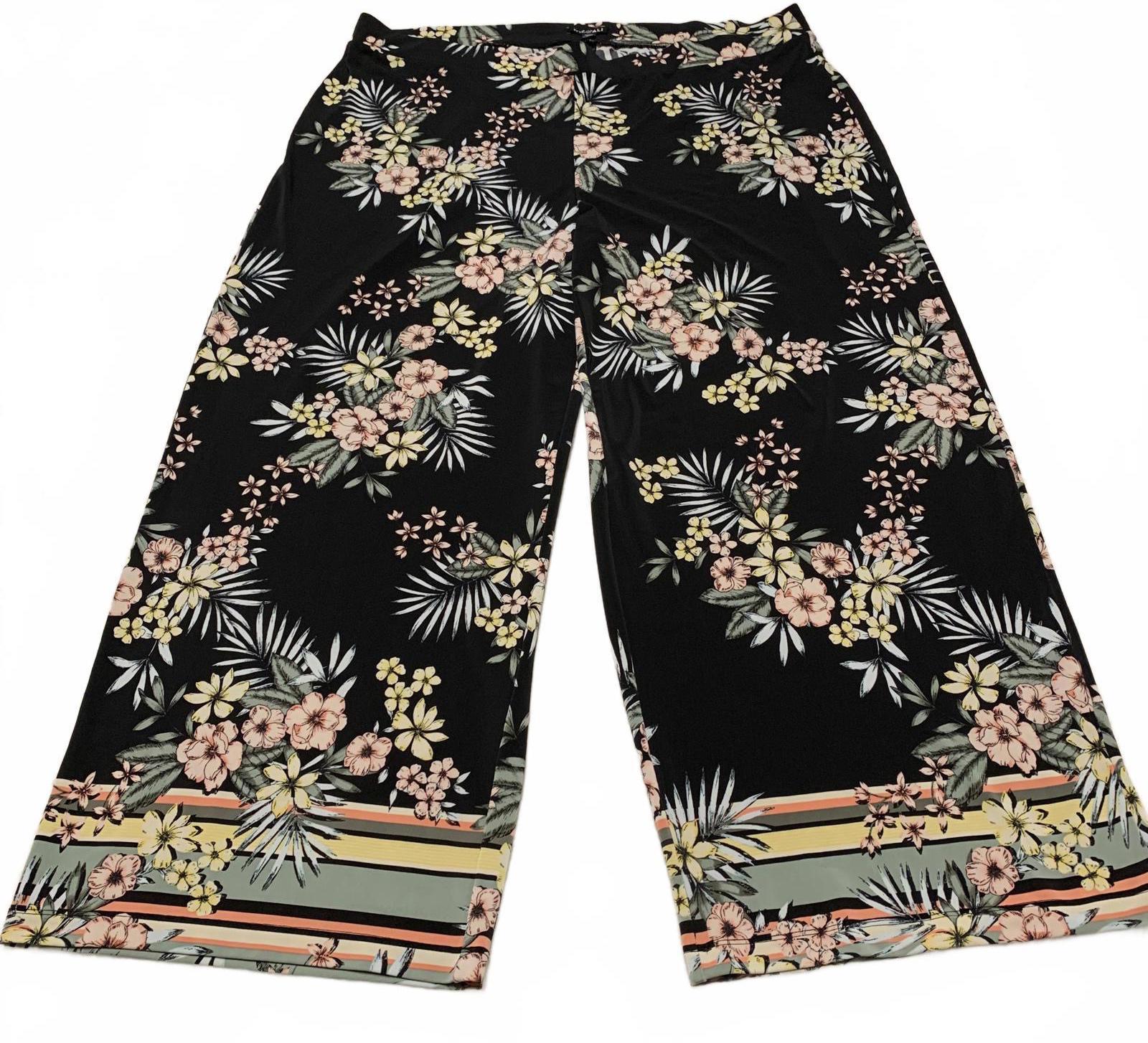 Pantalones anchos con estampado floral de Roz &amp; Ali, talla 3X, estilo tropical, ancho 43 x 29 L