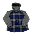 Brums Boys Size 5 Gray Blue Flannel Hooded Shirt Jacket Cotton
