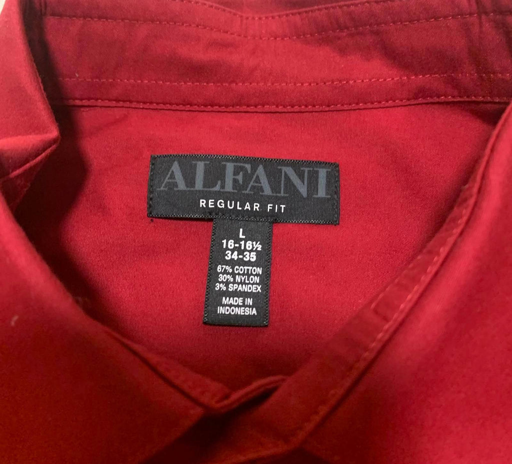 Camisa de vestir Alfani para hombre, de manga larga, color rojo, con botones, mezcla de algodón, talla L 16-16 1/2
