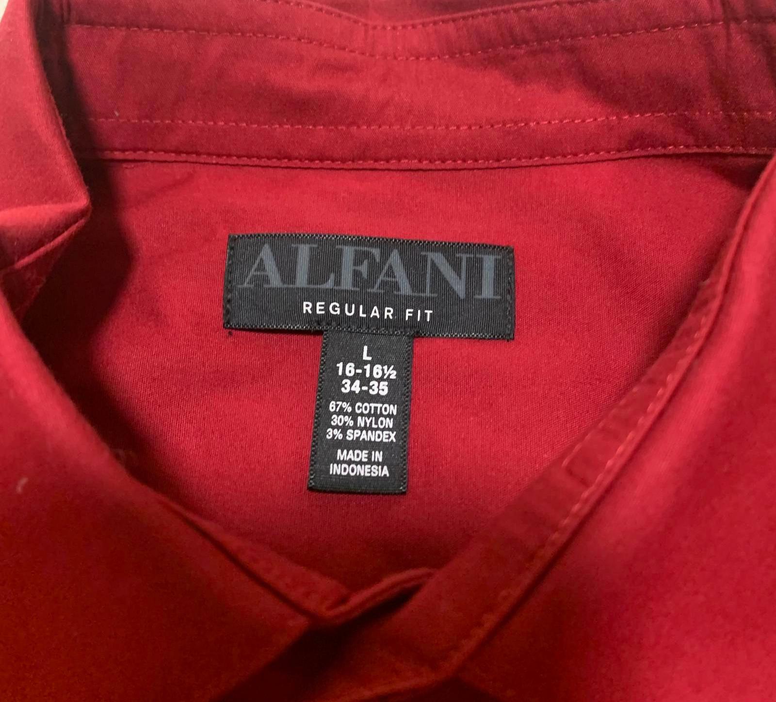 Alfani Men's Size L 16-161/2 Red Long Sleeve Dress Shirt Button Up Cotton Blend