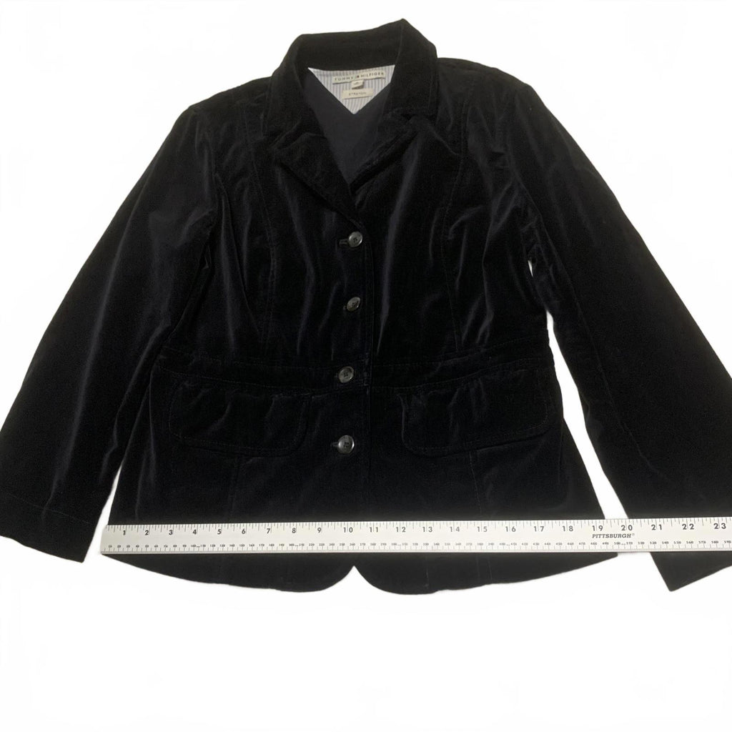 Blazer clásico de terciopelo negro Tommy Hilfiger para mujer, talla 12, chaqueta elegante