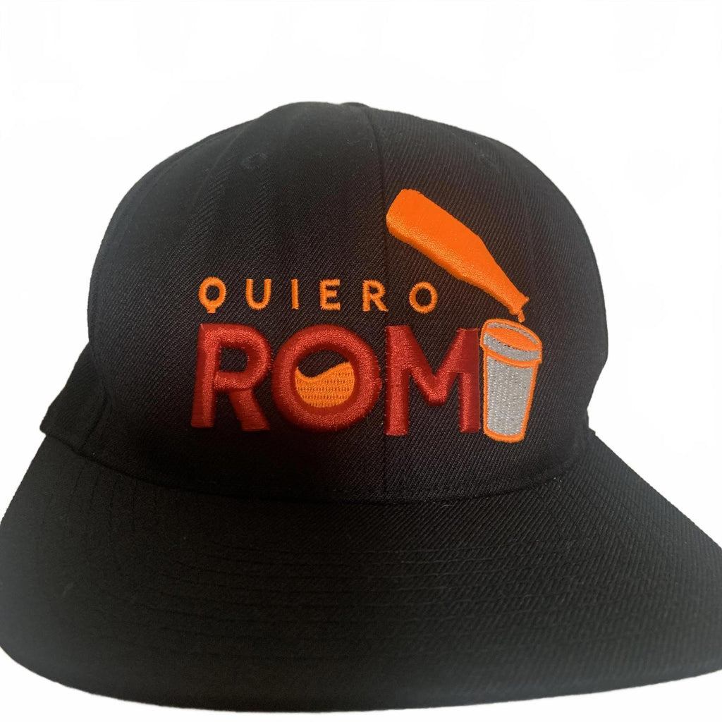 Gorra de béisbol clásica negra con cierre a presión y bordado naranja "Quiero Romi"