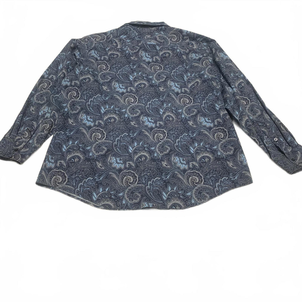 Camisa Alfani de manga larga con botones y estampado paisley azul para hombre, talla XL (17,5)