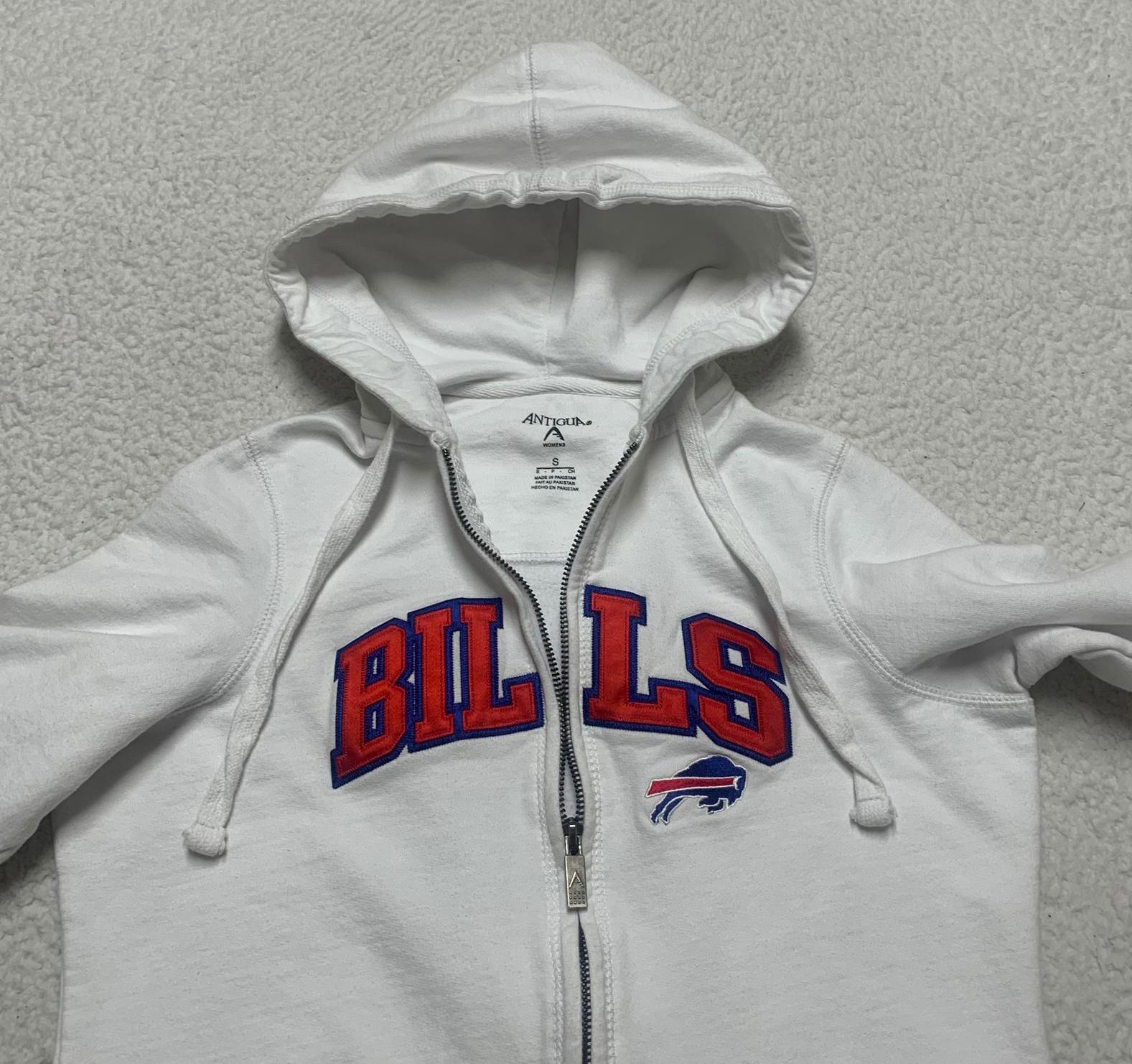 Sudadera con capucha y cremallera de los Buffalo Bills para mujer, color blanco, talla pequeña, de Antigua