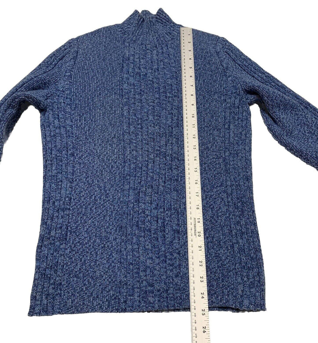 Suéter Express para mujer, cuello alto pequeño, punto trenzado acanalado, azul jaspeado