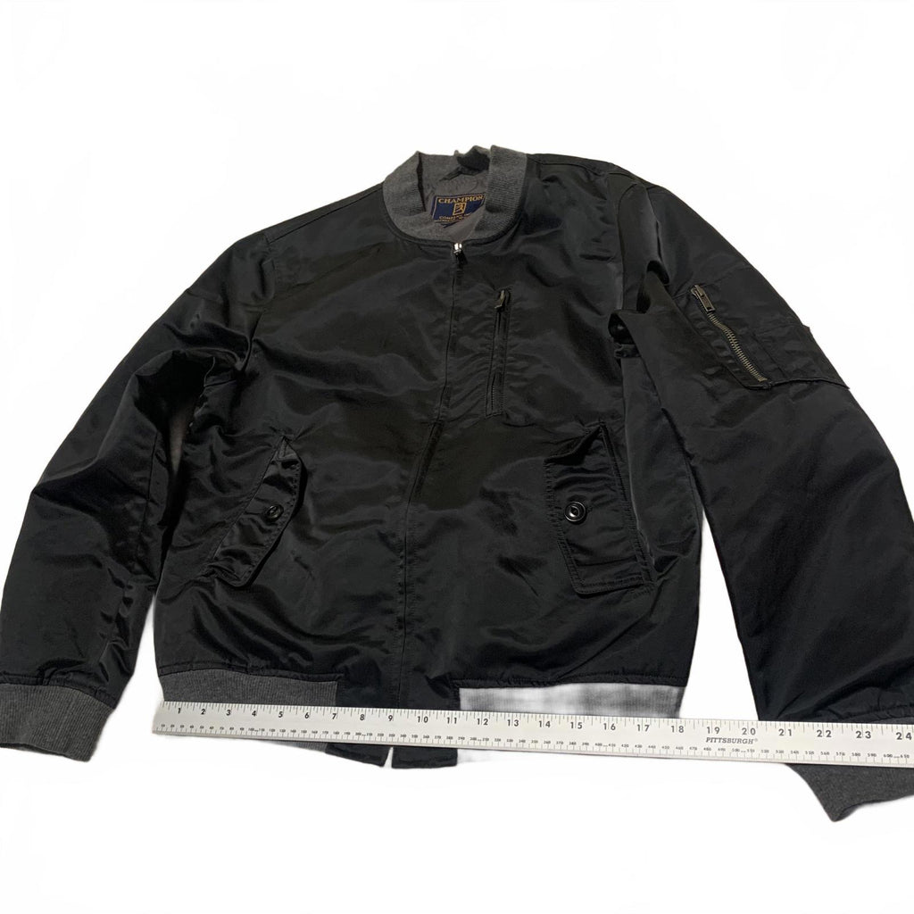Vintage 90s Champion Co. Men's Size M Black Bomber Jacket Gray Ribbed Cuffs Hem