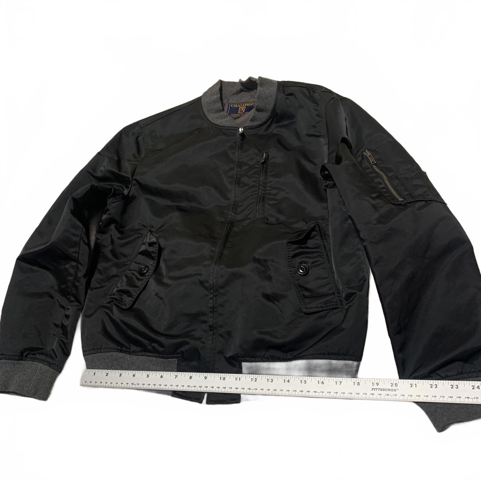 Vintage 90s Champion Co. Men's Size M Black Bomber Jacket Gray Ribbed Cuffs Hem