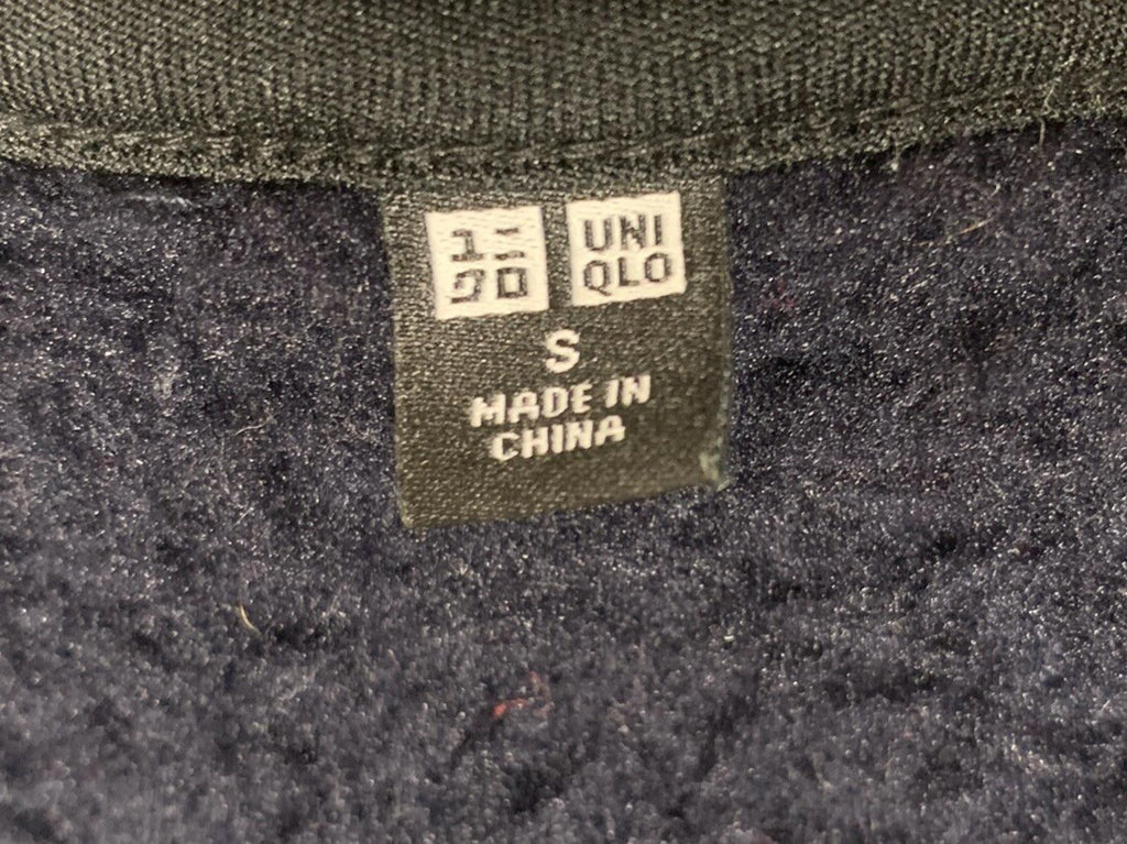 Chaleco pequeño azul marino UNIQLO para mujer, chaqueta de forro polar con cuello en V y cremallera completa, de imitación sherpa