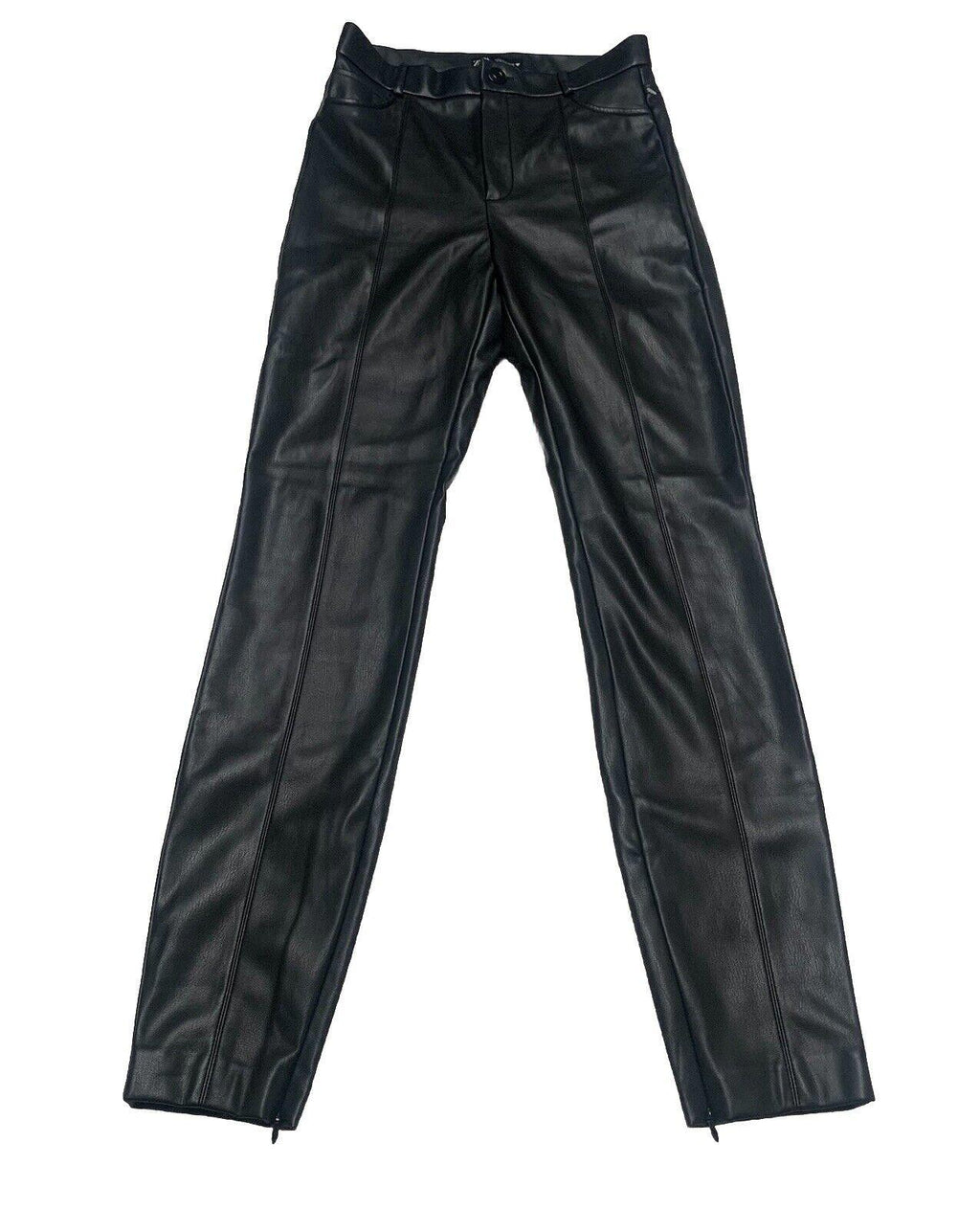 Pantalones Zara para mujer, talla pequeña, negros, de poliéster y piel sintética, hasta el tobillo