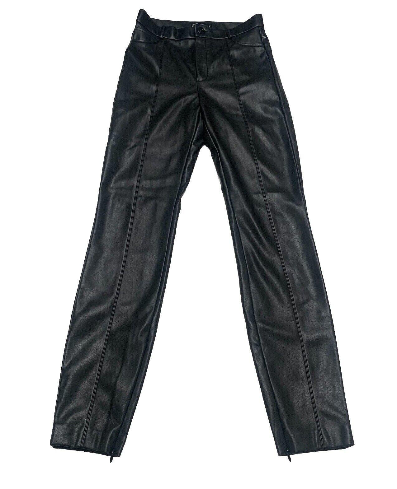 Pantalones Zara para mujer, talla pequeña, negros, de poliéster y piel sintética, hasta el tobillo