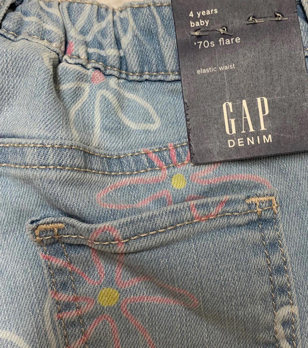 Jeans de mezclilla con estampado floral azul claro de Gap para niñas, talla 4 años, cintura elástica
