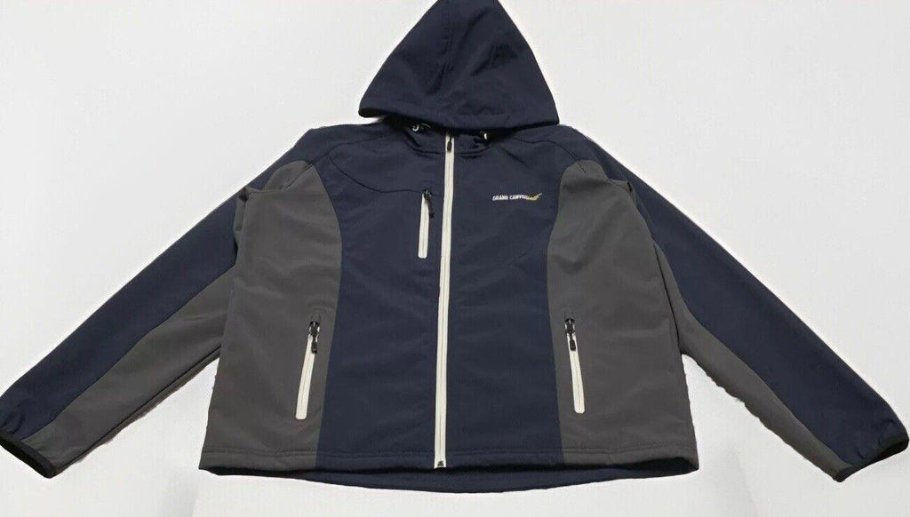 Chaqueta de golf Landway para hombre, con capucha, forro polar, cierre completo y caparazón blando, color azul marino/gris, talla mediana