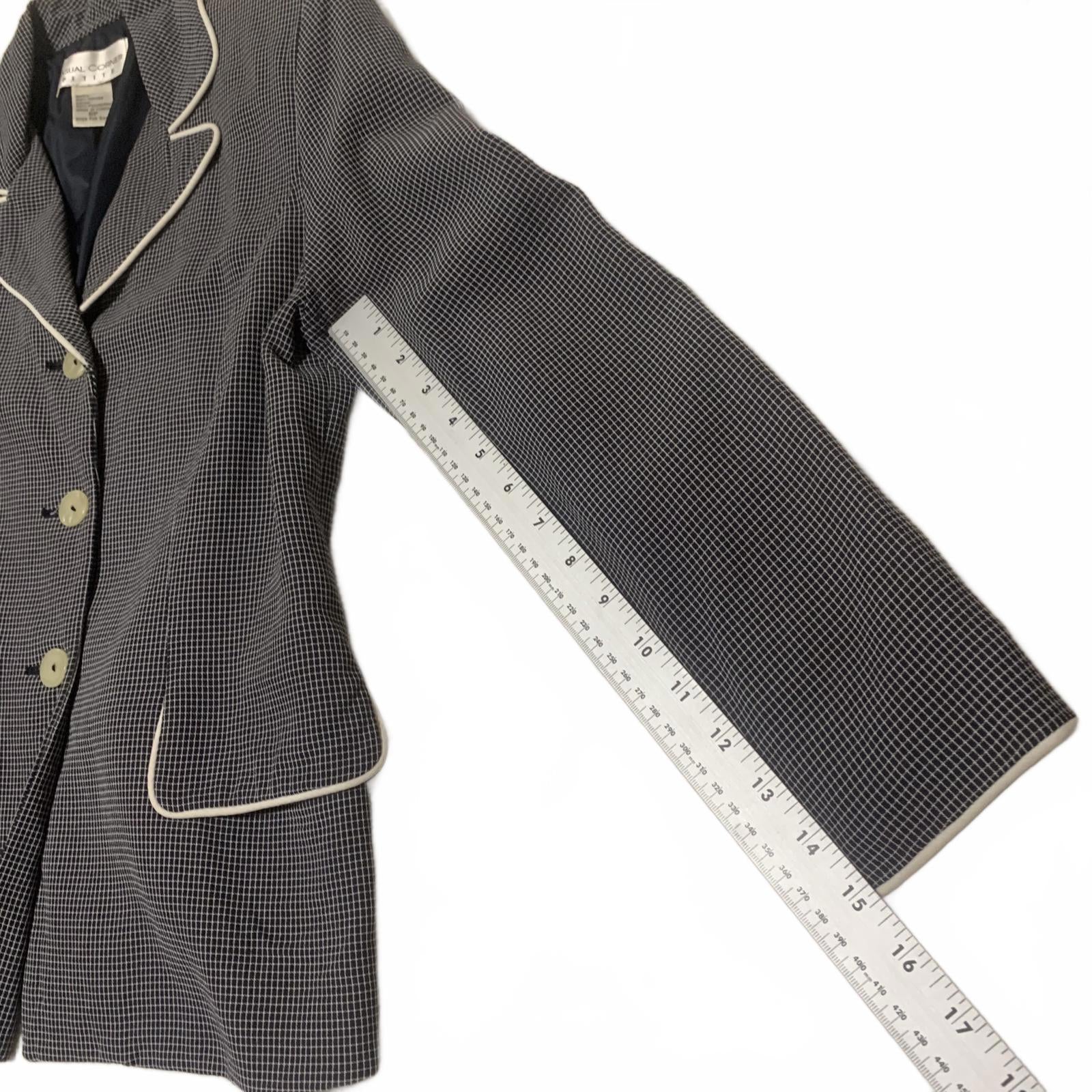 Vintage Casual Corner Petite Women's 8P Navy Blazer Piped Trim Button Jacket