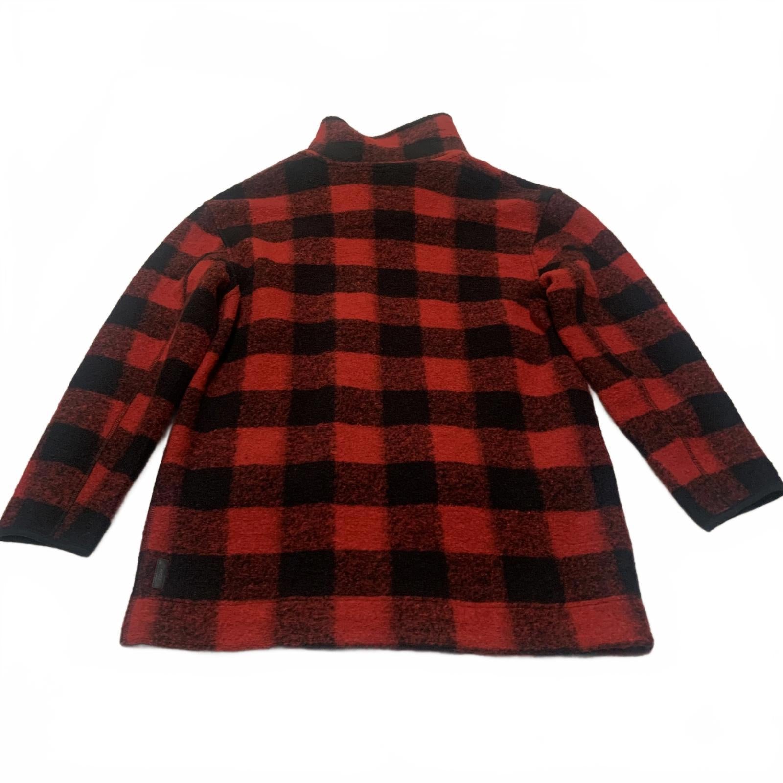 Chaqueta de forro polar con cremallera a cuadros rojos y negros Roots para hombre, talla L, estilo cálido y clásico