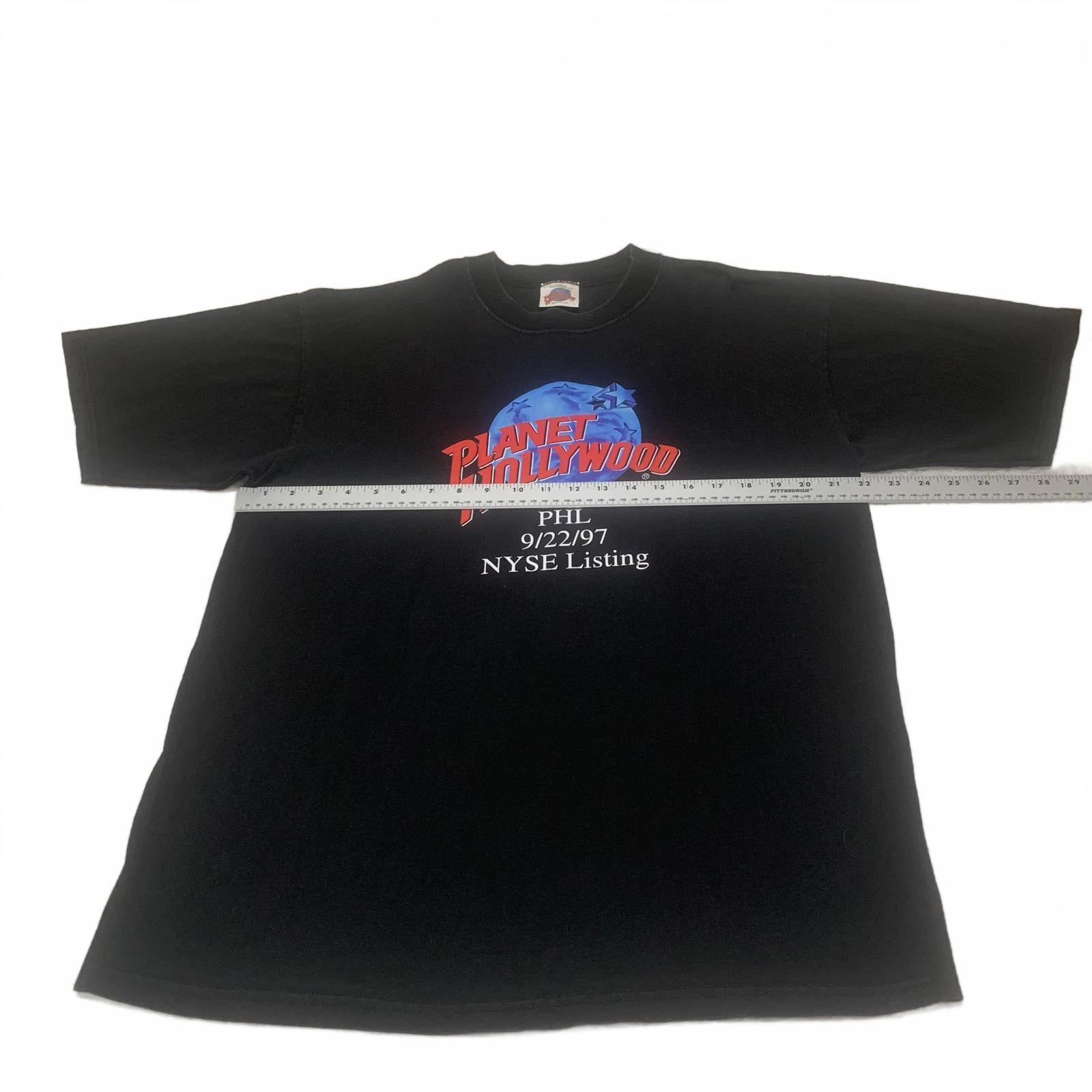 Camiseta negra vintage de Planet Hollywood PHL, 22/9/97, lista NYSE