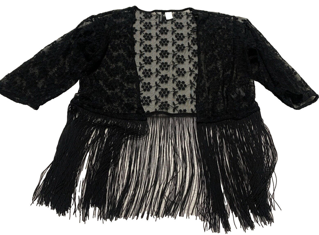 Bufanda tipo chal con flecos de encaje negro para mujer, talla S, estilo bohemio grunge, de H&amp;M