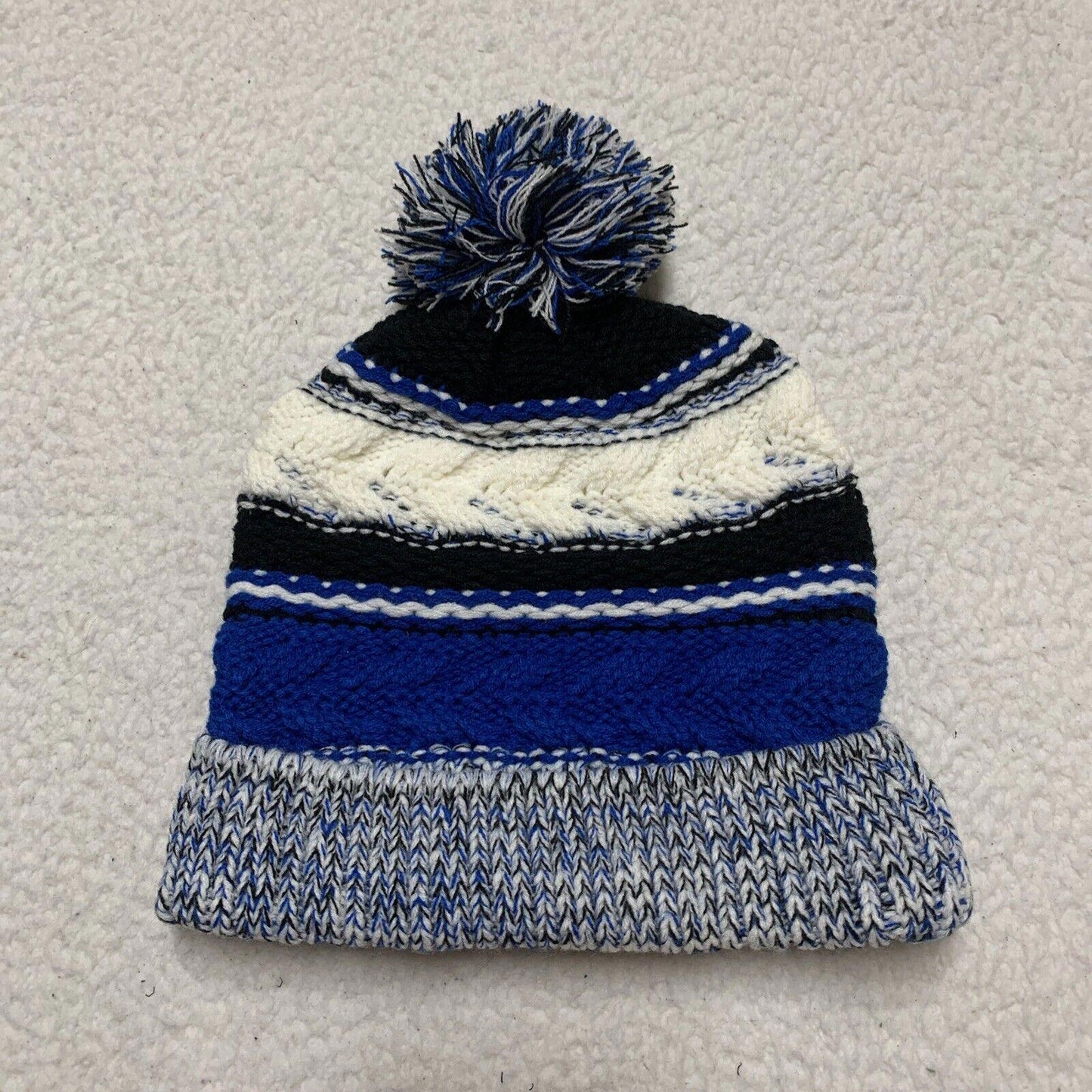 Pig Beanie Unisex Adult Black Royal Blue Striped Winter Snow Ski Hat Acrylic