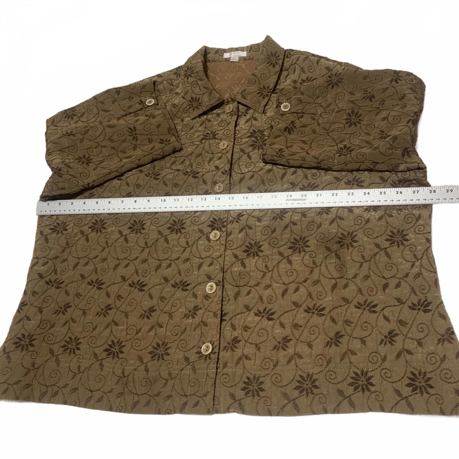 Blusa de jacquard floral metalizada para mujer, talla 2X, color marrón, manga 3/4, de Erin By Erin London